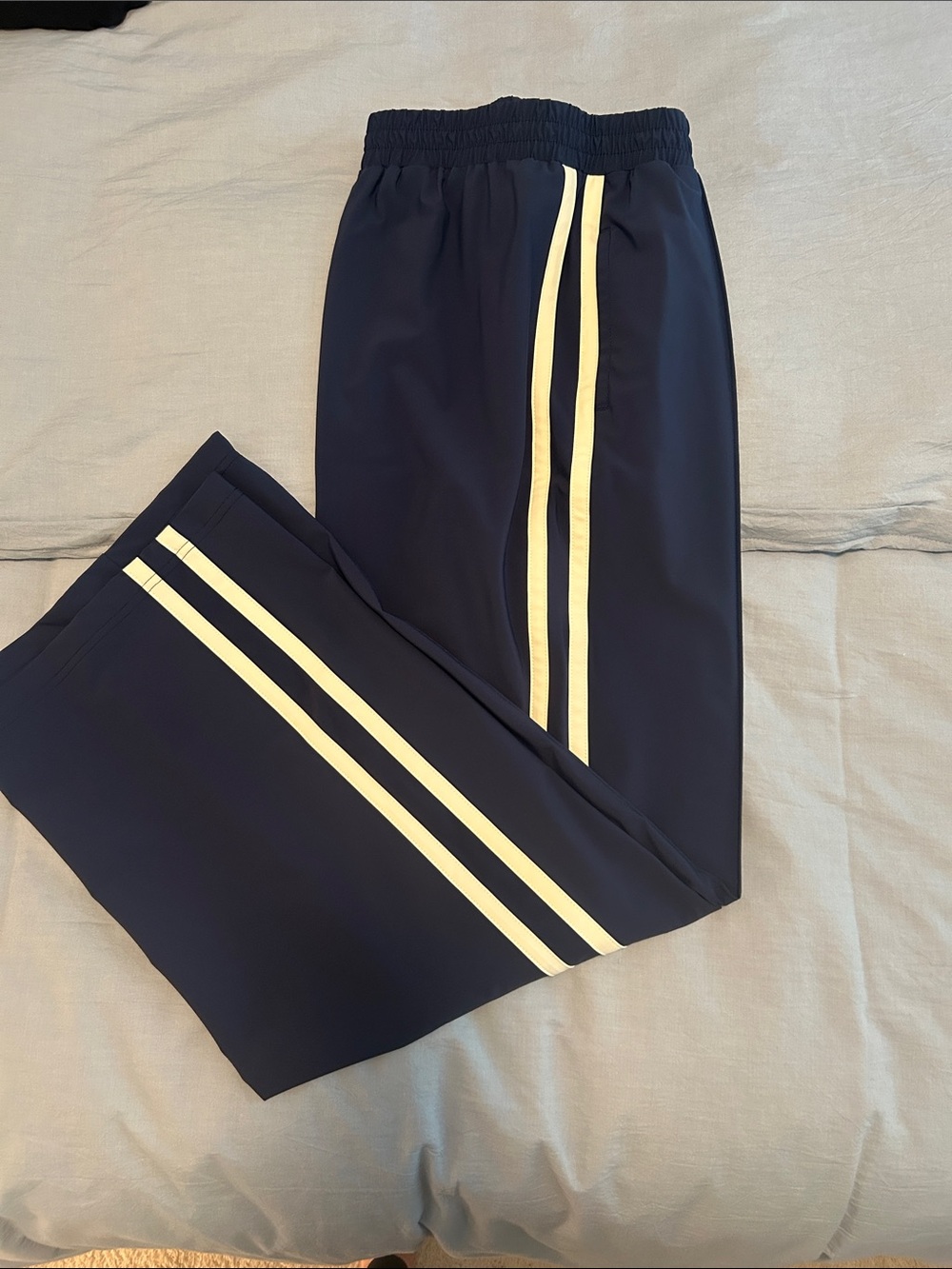 Women’s Navy Track Pants with Cream Side Stripes